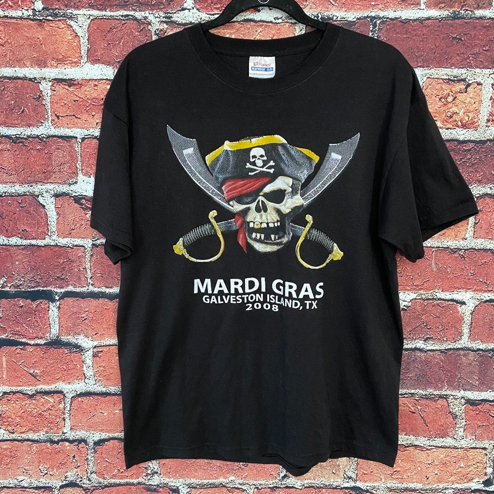 Mardi Gras Galveston Island TX 2008 T-Shirt Men Size L Hanes Heavyweight 50/50